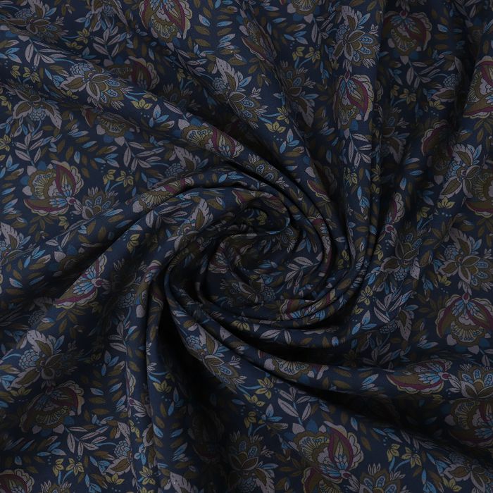 Ткань сорочечная шир.140см, цветочные мотивы на т.синем