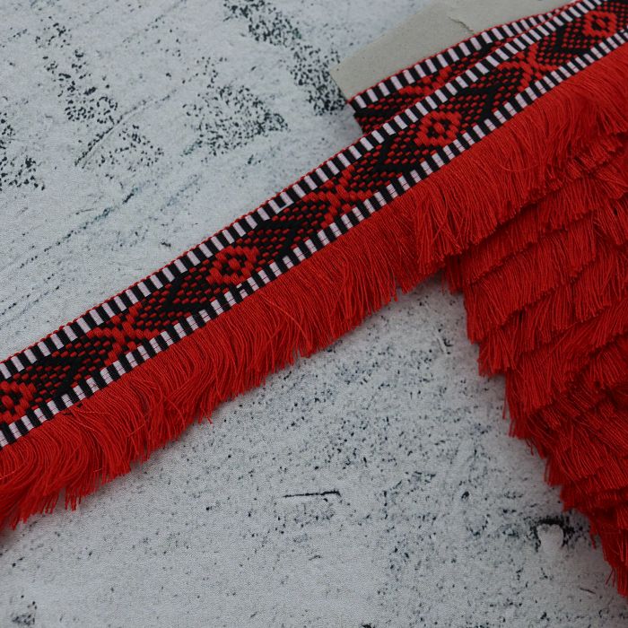Бахрома "Шанель" ширина 3,0см, красно-черный орнамент