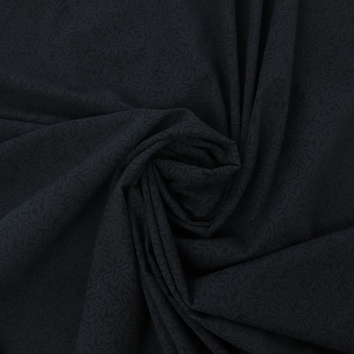 Ткань блузочная шир.130см, цв.черный с листиками